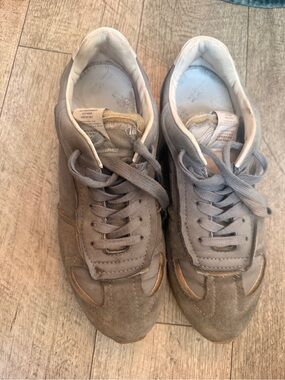 Maison Martin Margiela Men's Gray Suede Sneakers with Cream Accents